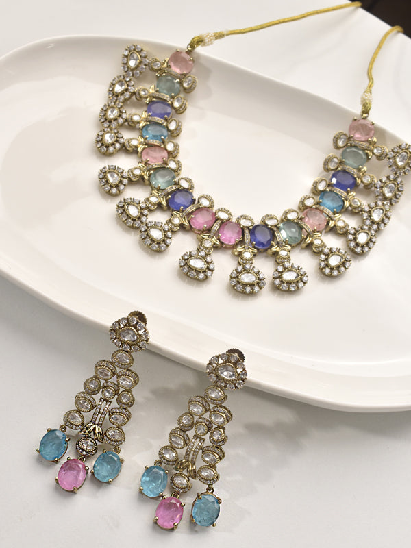 Necklace set with multicolored gemstones and kundan
