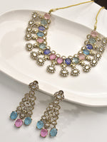 Load image into Gallery viewer, Necklace set with Multicolored Gemstones and Kundan

