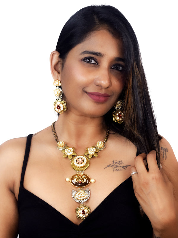  Necklace with Floral and Circular Designs | Indo Western Necklace Set