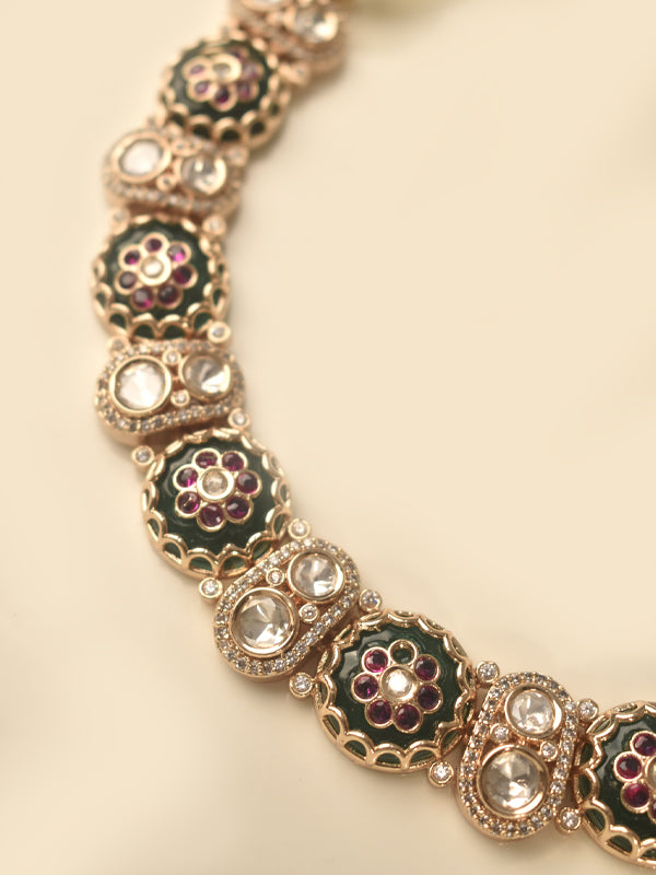 Necklace with Green and Pink Gemstones 