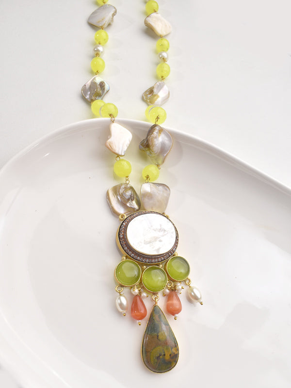 Necklace with Green and White Stones