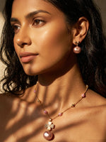 Load image into Gallery viewer, Necklace with Pink Beads and a Large Pink Pearl Pendant

