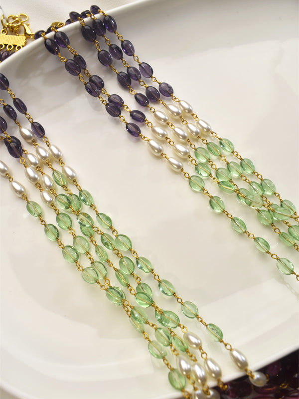 Necklace with Red, Green, and Purple Beads | Multi color Beads Mala