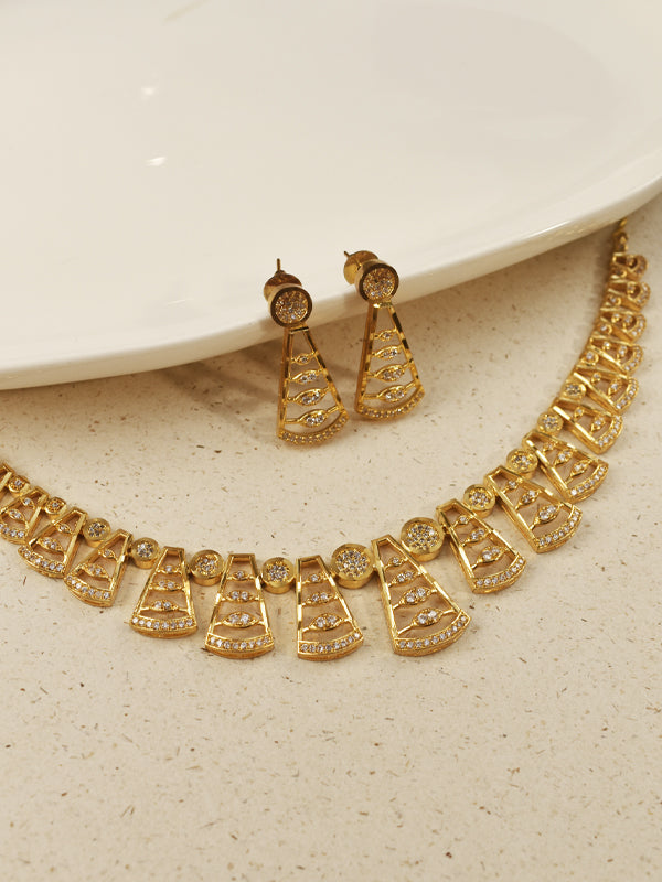 Necklace with Triangular Design and Embedded Stones