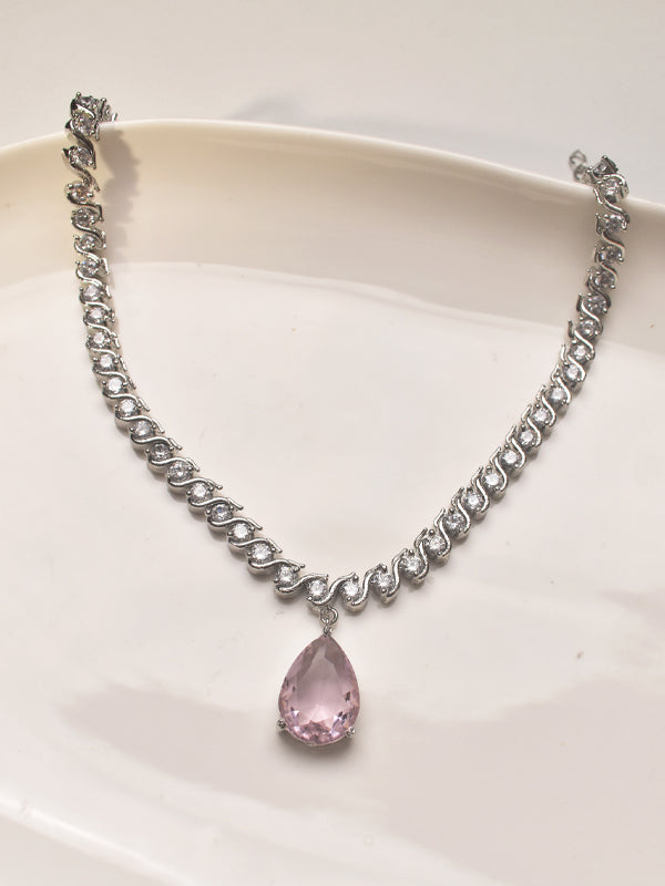 Necklace with a pink teardrop pendant 
