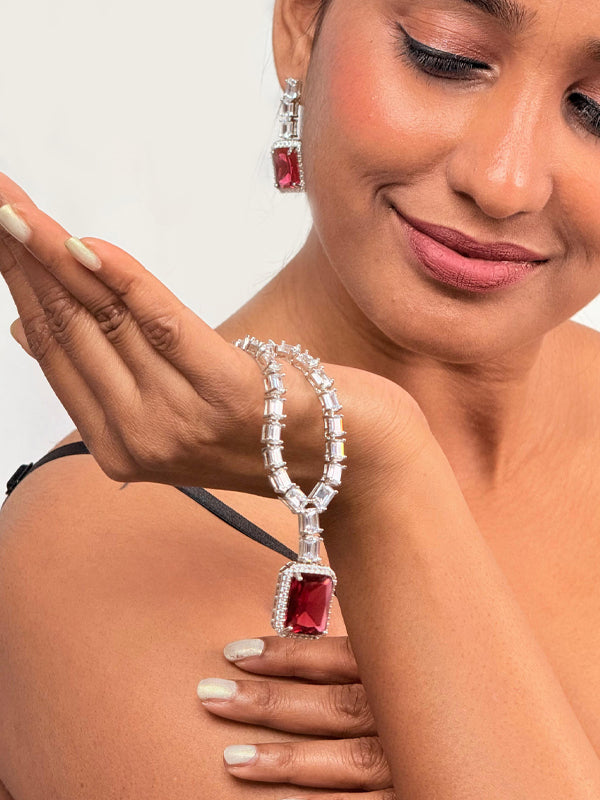 Necklace with a Red Gemstone Pendant 