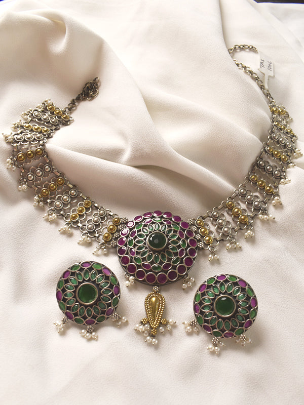 Necklace with green and purple stones | Necklace for Women