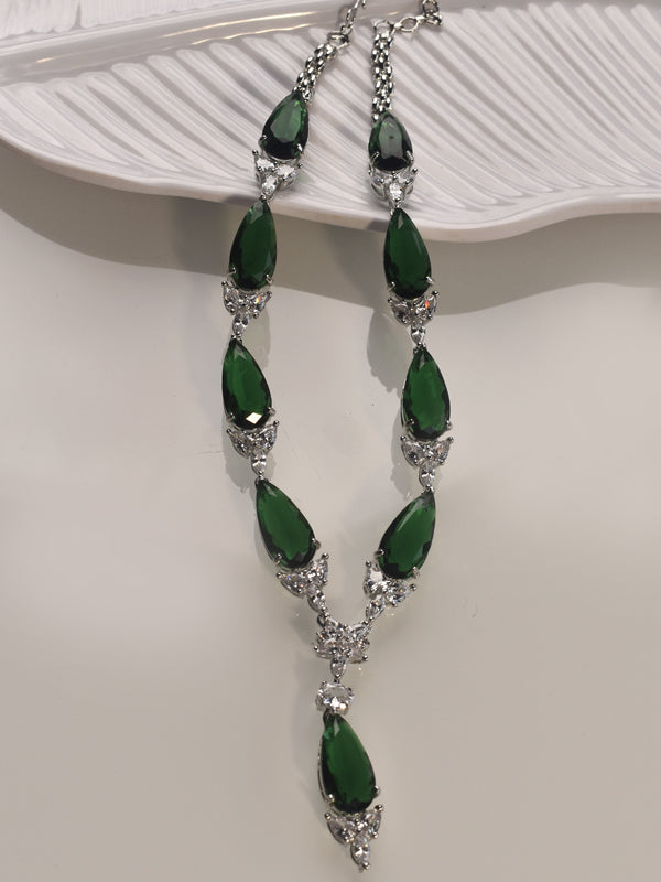 Green gemstone necklace with silver chain 