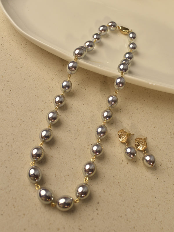 Orbit Two-Tone Metallic Pearl Necklace Set