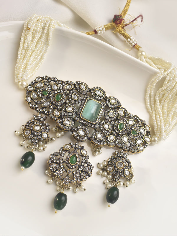 Ornate Choker set with Green stones 