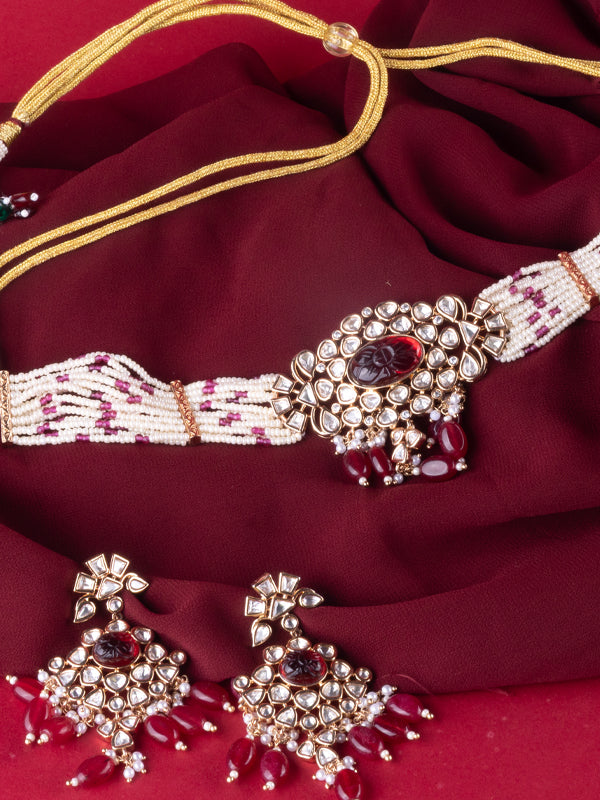 Ornate Choker set with Kundan and Red Stones 