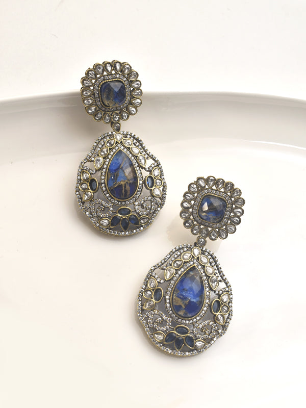 Ornate Earrings with Blue Gemstones 