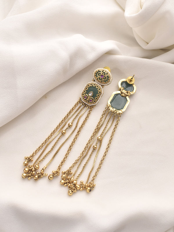 Ornate Earrings with Golden Chains 