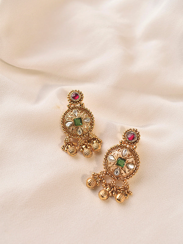 Ornate Golden Earrings with Gemstones 