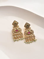 Load image into Gallery viewer, Ornate Golden Earrings with pink Stones 
