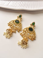 Load image into Gallery viewer, Ornate Golden Earrings with Green stones 
