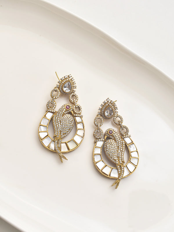 Ornate Golden Earrings with Intricate Designs | Beautiful Stone Earring