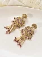 Load image into Gallery viewer, Ornate Golden Earrings with Red Gemstones 
