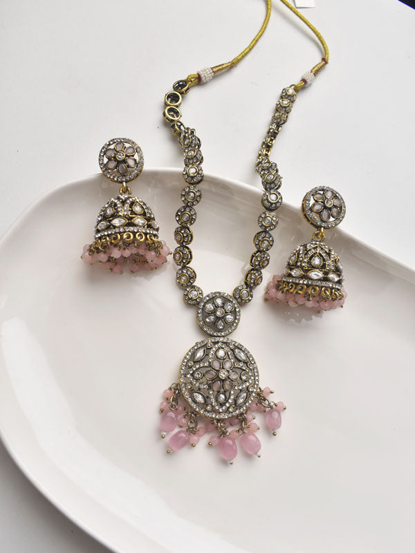 Ornate Necklace with Pink Beads 