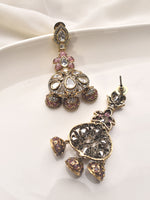 Load image into Gallery viewer, Ornate earrings with pink and Kundan stones
