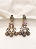 Load image into Gallery viewer, Ornate earrings with pink and clear gemstones
