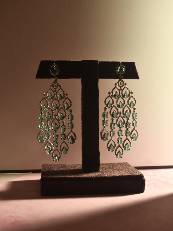 Pair of Green Long Gemstone Earrings 