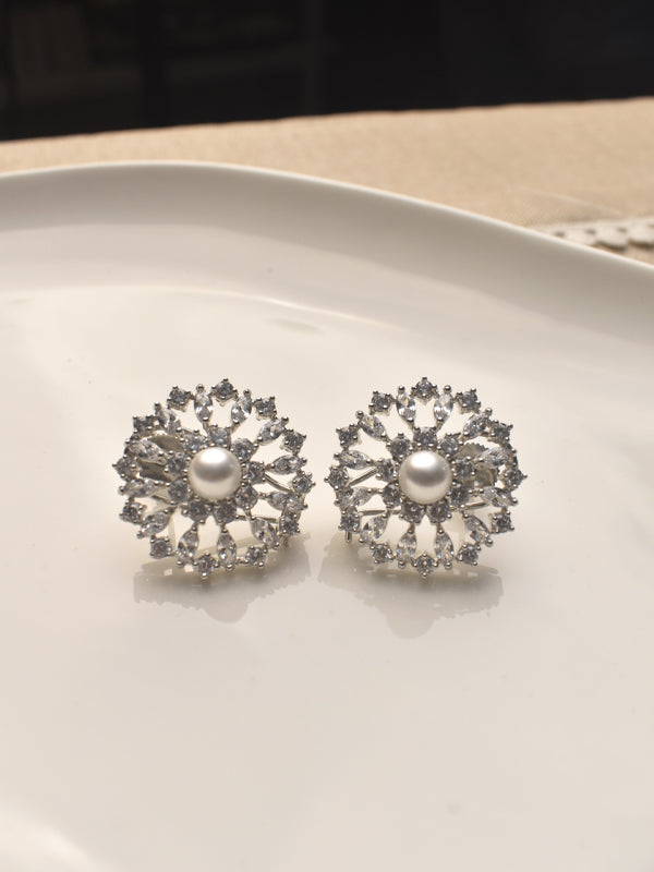 Pair of Silver Earrings with Pearl Centers 