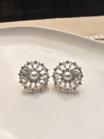 Load image into Gallery viewer, Pair of Silver Earrings with Pearl Centers 
