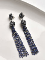 Load image into Gallery viewer, Pair of blue beaded tassel earrings 
