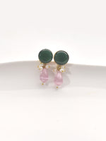 Load image into Gallery viewer, Pair of earrings with green and pink Stones 
