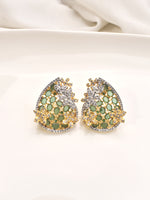 Load image into Gallery viewer, Pair of gold and green teardrop-shaped earrings 
