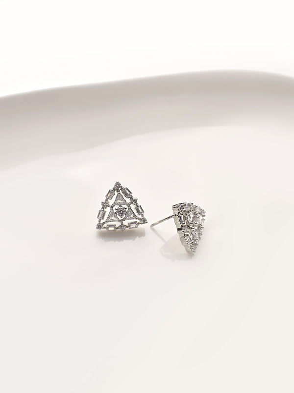 Pair of silver triangle-shaped earrings 