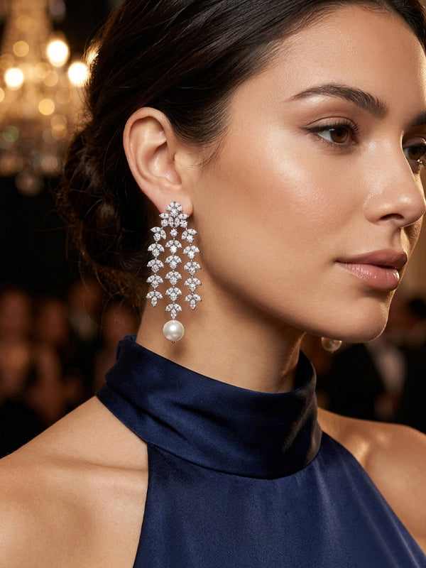 Party wear stylish earrings | white stone and single white pearl earring