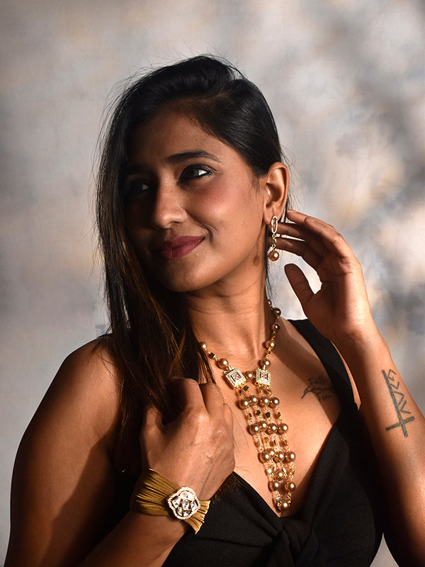 Pearl Necklace with Square Pendants | Long Pearl Necklace