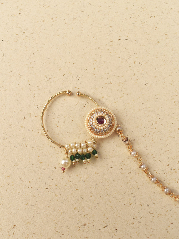 Pearl & ruby bridal nath