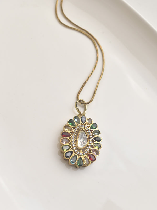Pendant Set with Kundan and Multi Color Stones 