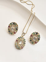 Load image into Gallery viewer, Pendant Set with Kundan and Multi Color Stones | Necklace with a Decorative Pendant 
