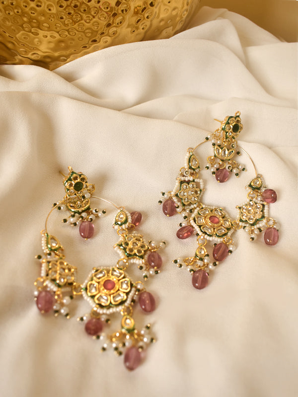 Long Kundan Earring | Beautiful Pink Earring