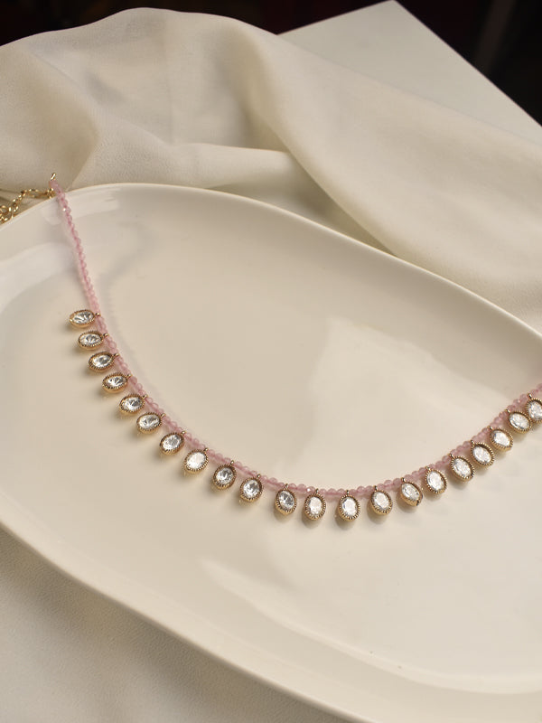 Pink Beads and Kundan Necklace set