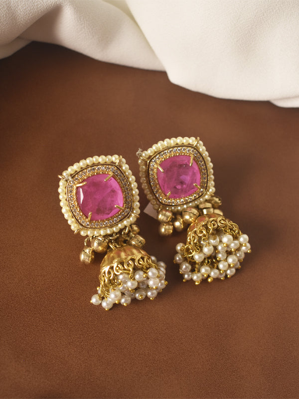 Pink Stone Jhumka