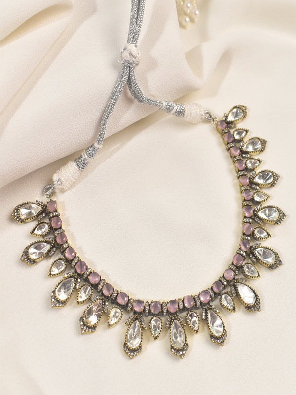 Pink and white Stone Necklace Set