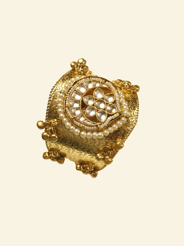 Polki Kundan Pearl-Bordered Statement Bangle