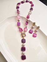 Load image into Gallery viewer, Purple and Pink Beaded Necklace Set
