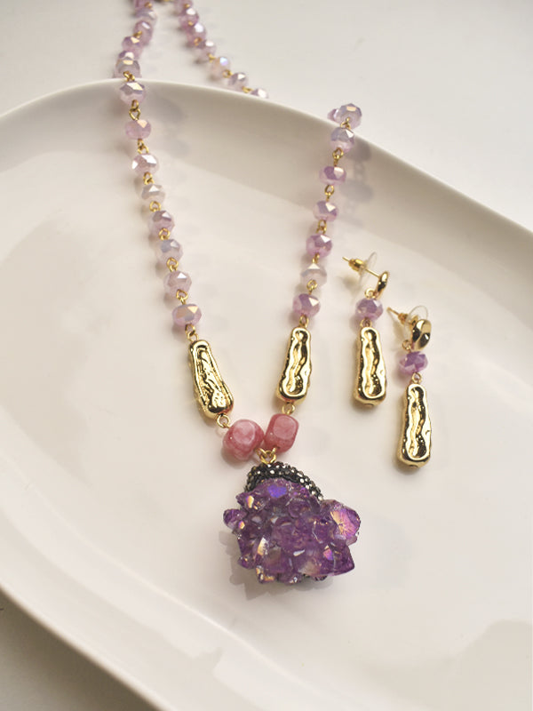 Purple gemstone necklace and earrings 