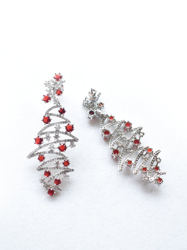 Ad Diamond Earrings Red And White Stone Earrings – Peach Tassels