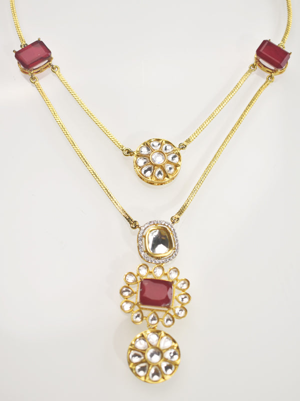 Red Sone Kundan Nacklace Set