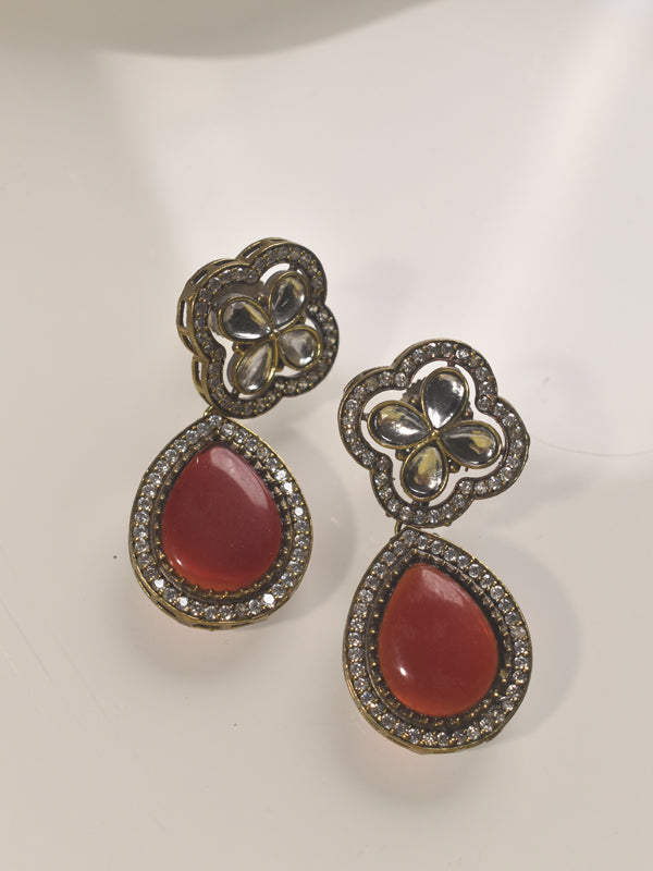 Beautiful Red Stone Necklace Set  | Flower designs Necklace Set