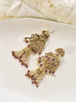 Load image into Gallery viewer, Red Stone Earrings with Beaded drops
