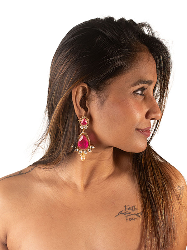  Red Teardrop Earrings with Kundan.