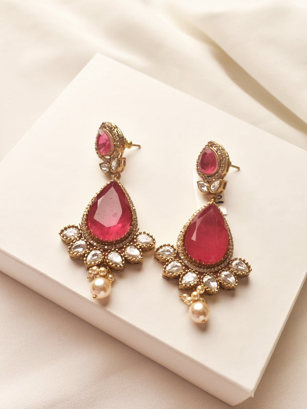  Red Teardrop Earrings with Kundan